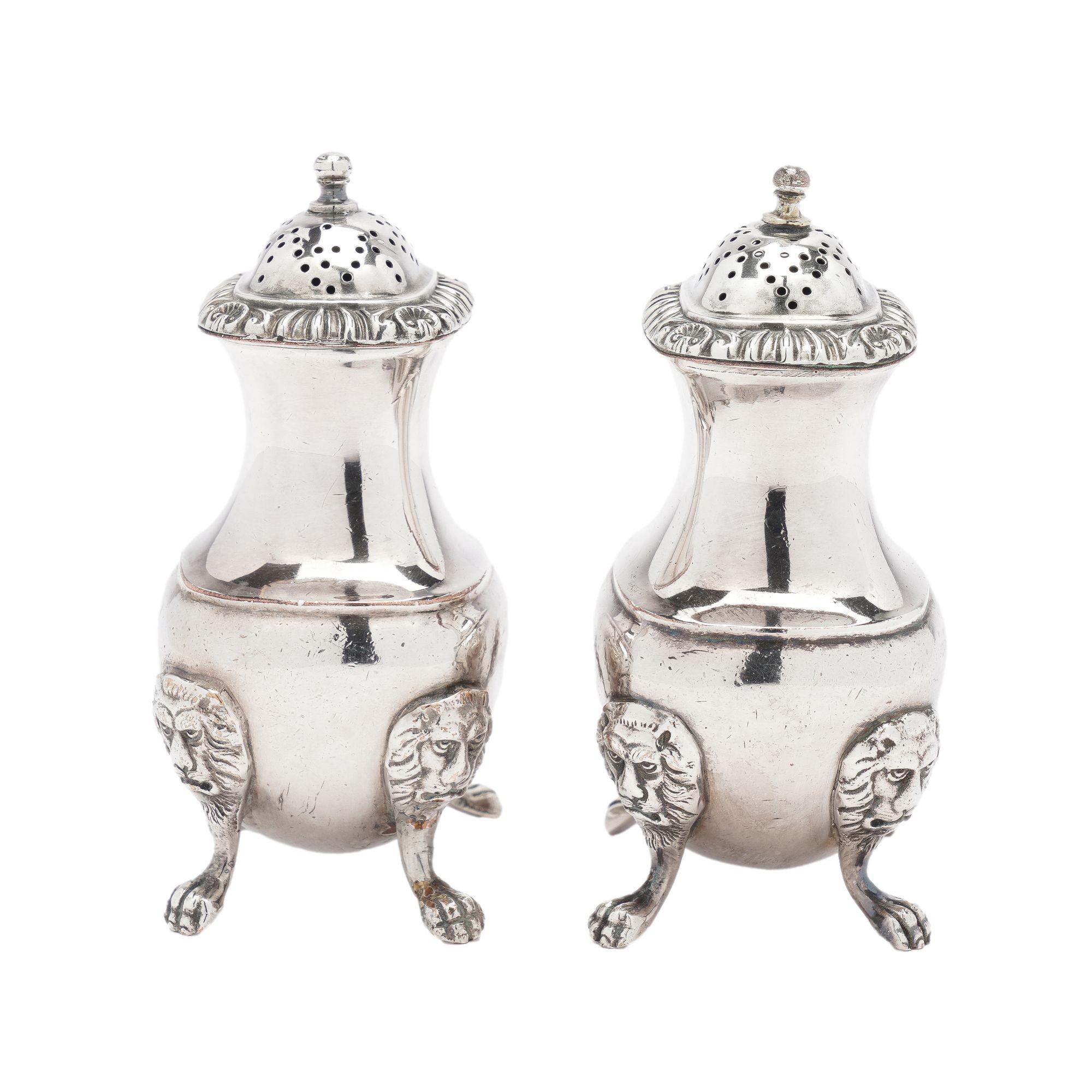 Pair of pear shaped salt & pepper shakers by The Barker Brothers, c. 1912 For Sale 1