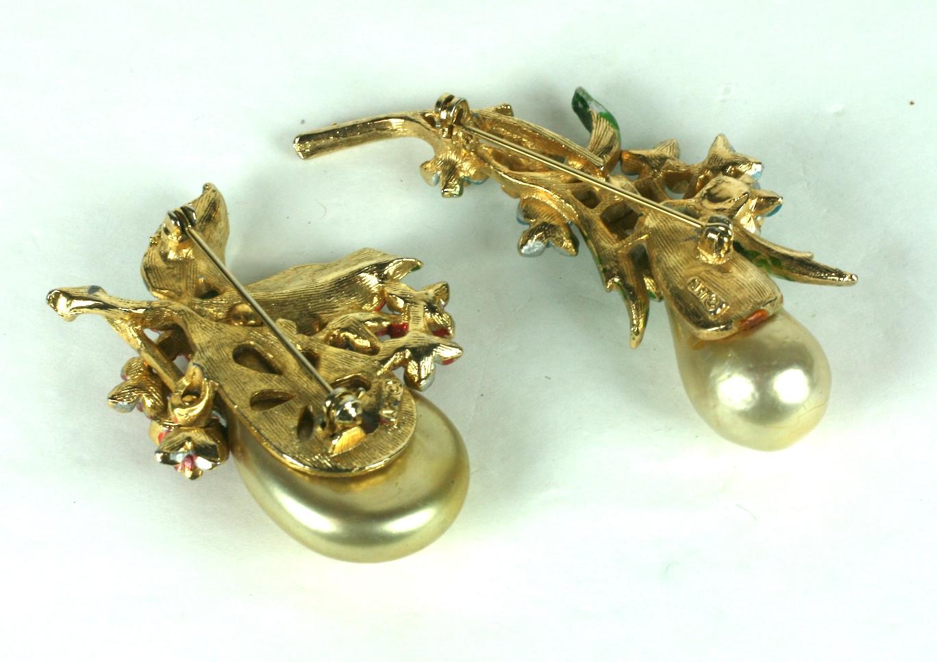 Women's or Men's Pair of Pearl Bud Brooches by Art For Sale