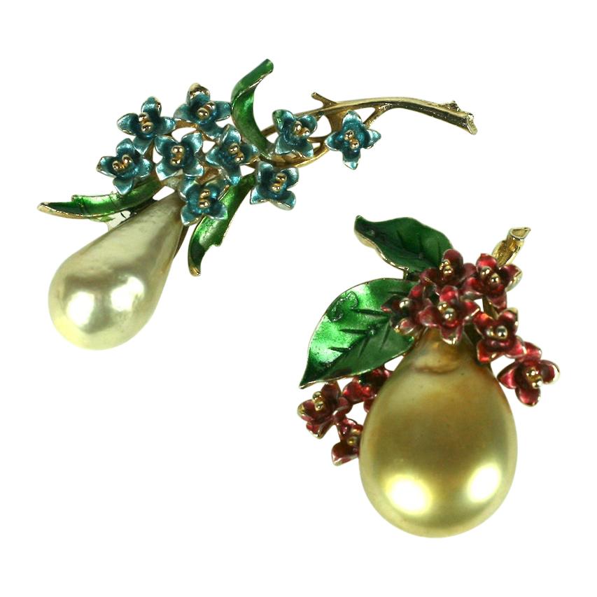 Pair of Pearl Bud Brooches by Art For Sale
