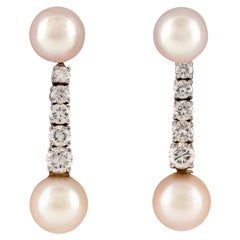 Vintage Pair of Pearl Earrings with Diamond
