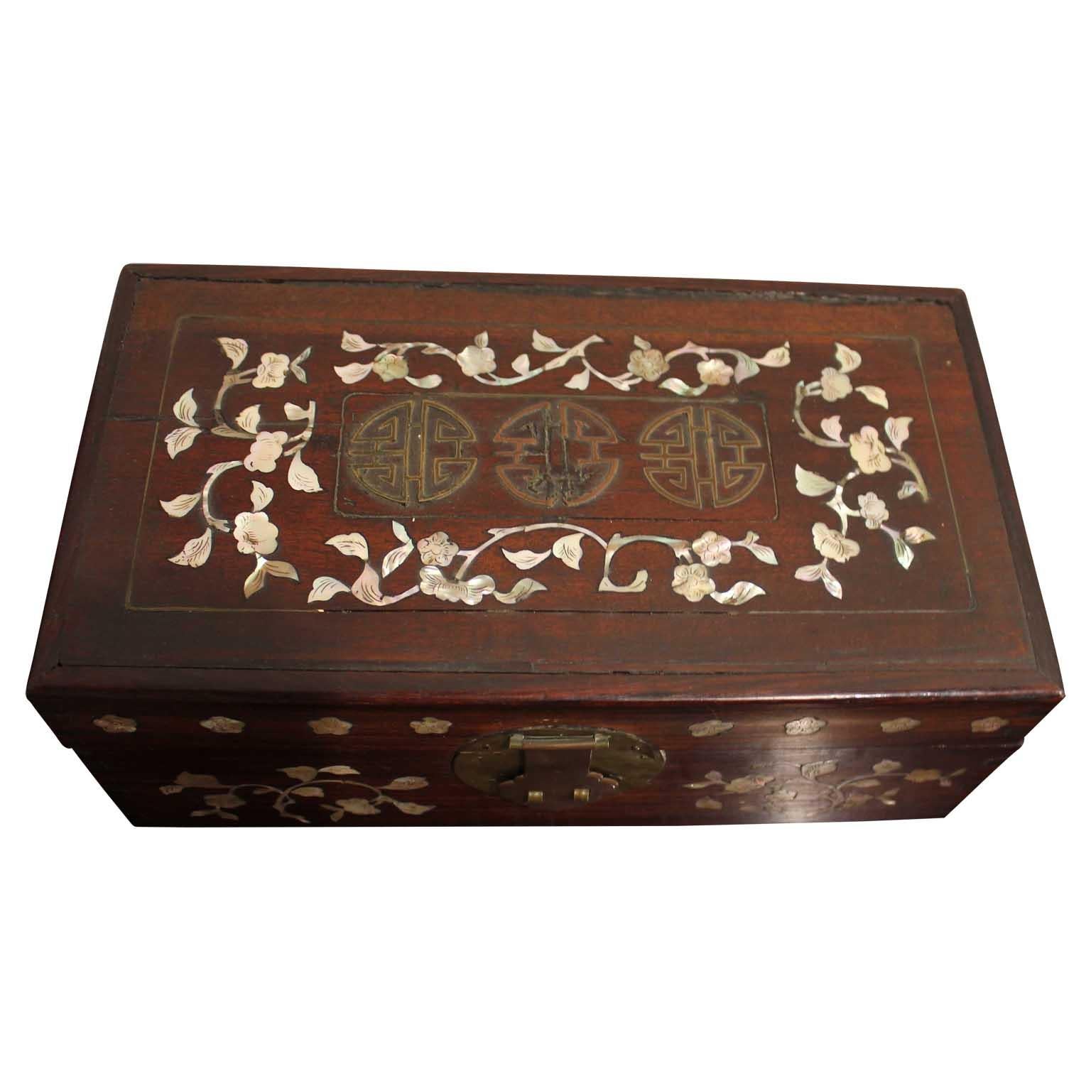Inlay Pair of Pearl Inlaid Rosewood Boxes