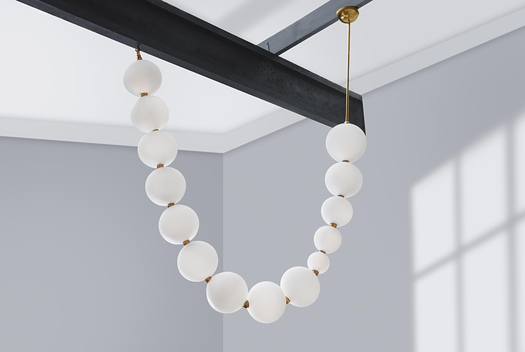 French Pair of Pearl Necklace Pendant Lights, Ludovic Clément d’Armont