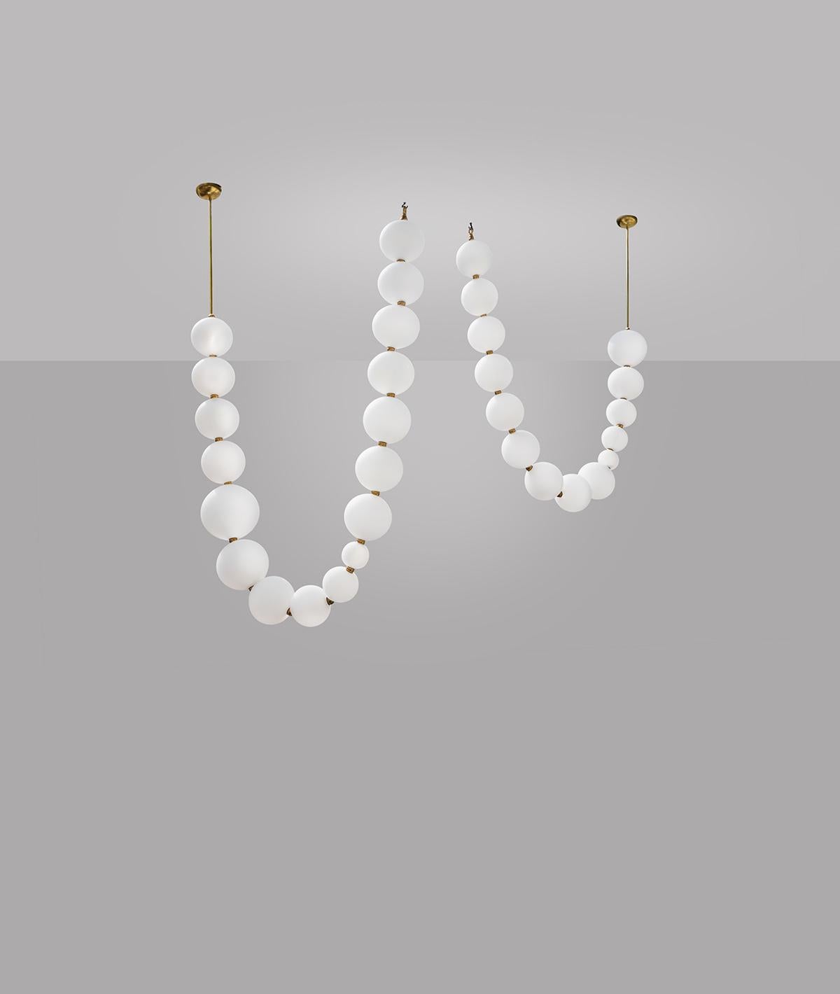 French Pair of Pearl Necklace Pendant Lights, Ludovic Clément d’Armont