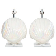 Pair of Pearlescent Murano Glass Sea Shell Lamps