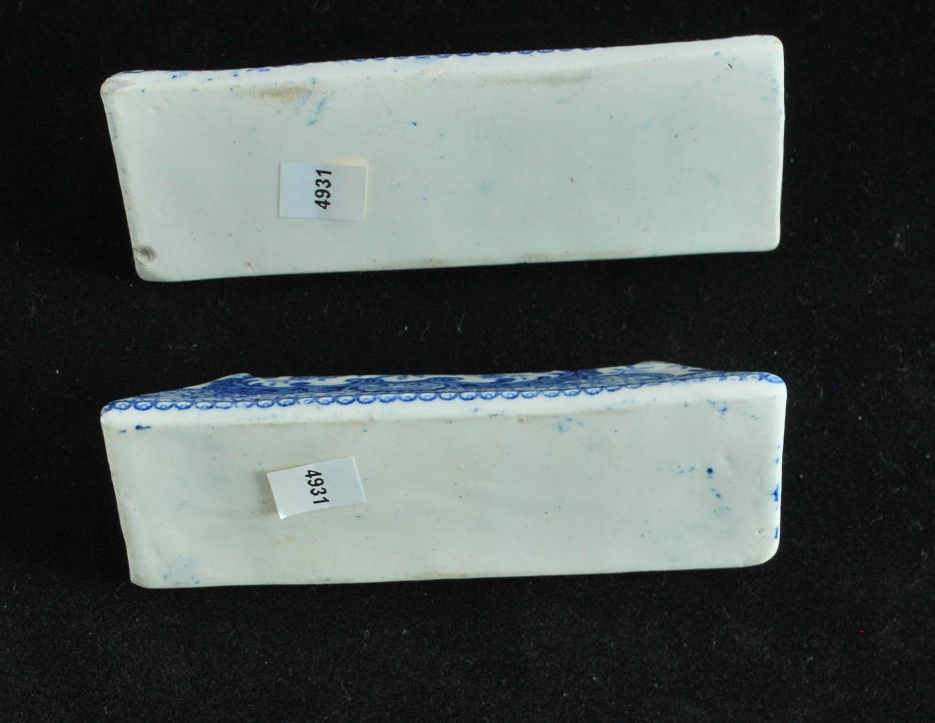 British Pair of Pearlware Knife Rests, Underglaze Blue Decoration, circa 1820