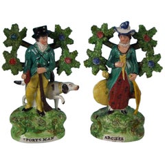 Coppia di figure "uomo sportivo" e "arciere" in Staffordshire di Pearlware