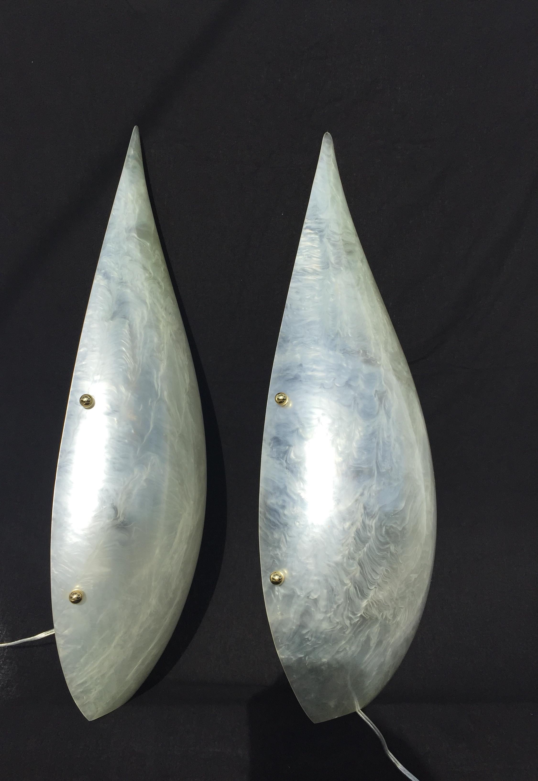 Pair of Pearly White Resin Wall Sconces Italian Mid-Century Modern Design 4