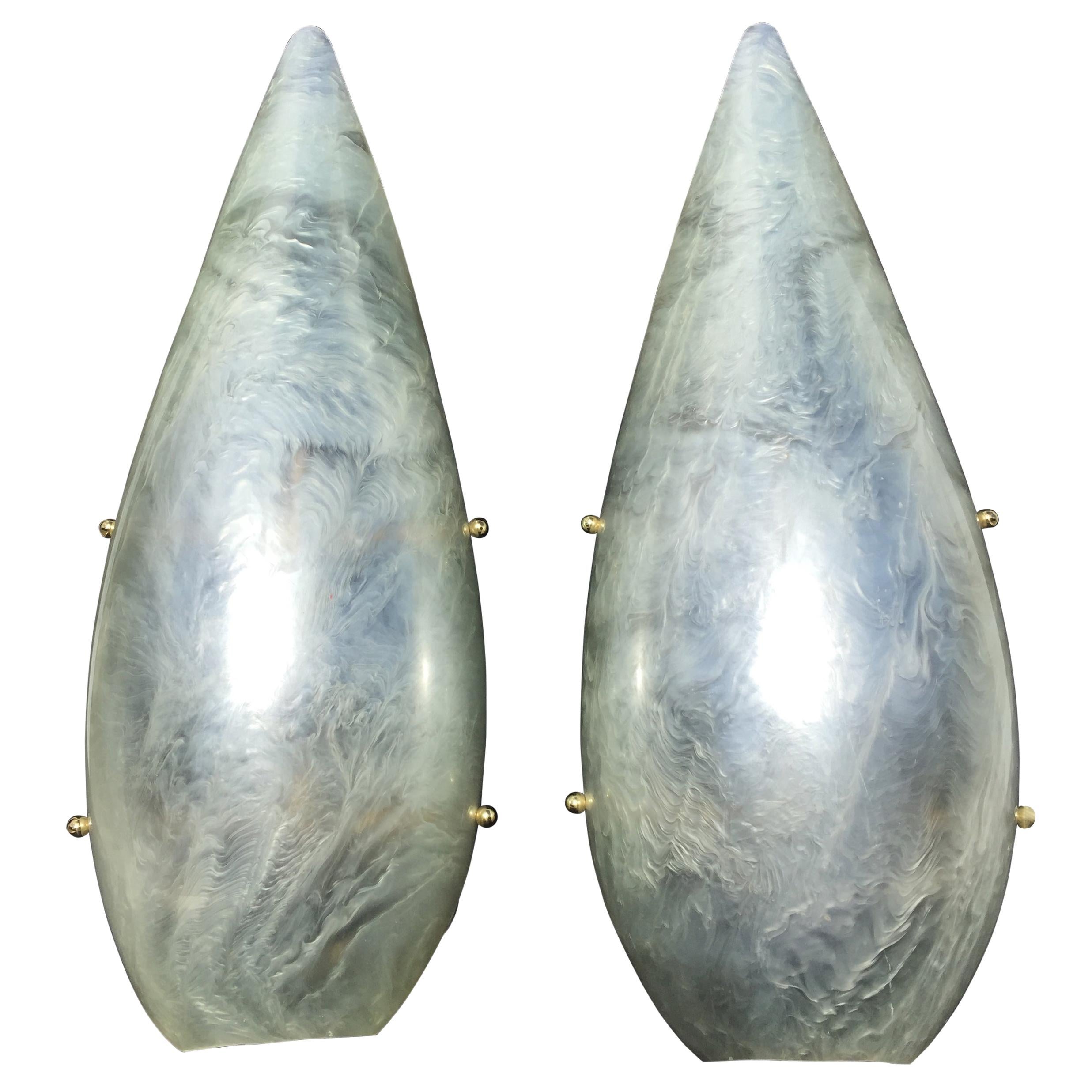 Pair of Pearly White Resin Wall Sconces Italian Mid-Century Modern Design