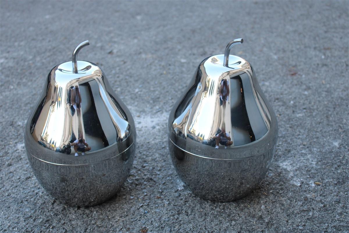Pair of pears in stainless steel Italy 1970 Rinnovel Ettore Sottsass style ice box.