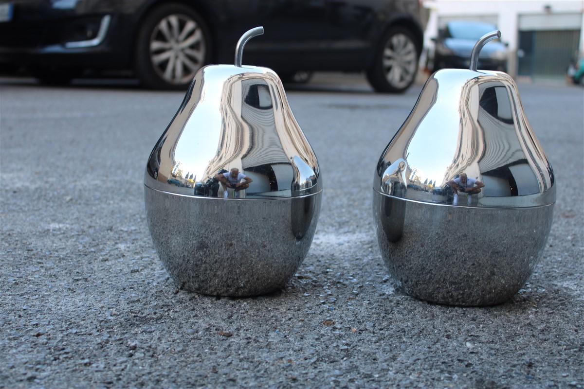 Mid-Century Modern Pair of Pears in  Steel Italy 1970 Rinnovel Ettore Sottsass Style Ice Box For Sale