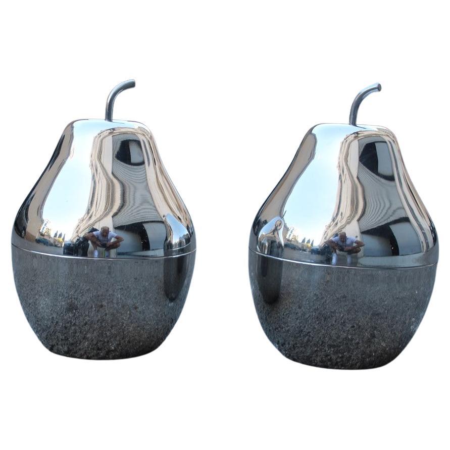 Pair of Pears in  Steel Italy 1970 Rinnovel Ettore Sottsass Style Ice Box For Sale