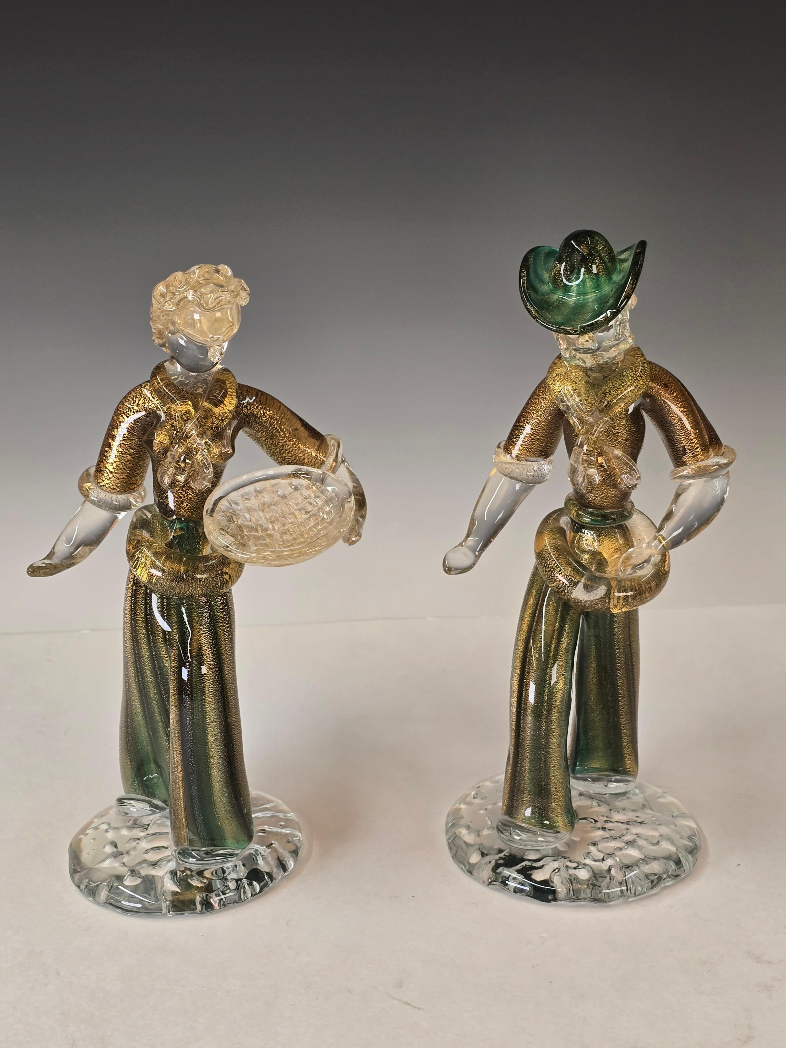 Hollywood Regency Coppia di figure di contadini di Archimede Seguso in vendita