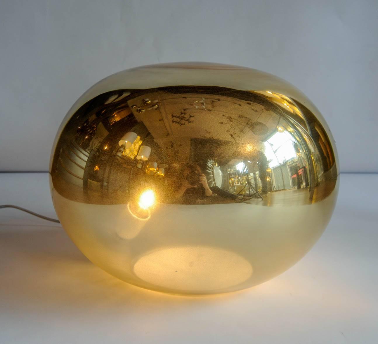 Mid-Century Modern Pair of Pebble Shaped Golden Glass Lamps