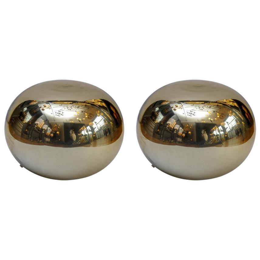 Pair of Pebble Shaped Golden Glass Lamps