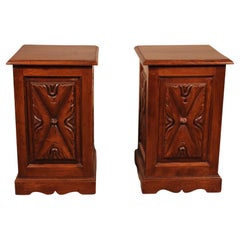 Antique Pair of Pedestal / Bedside Tables in Walnut Spain 19th Century