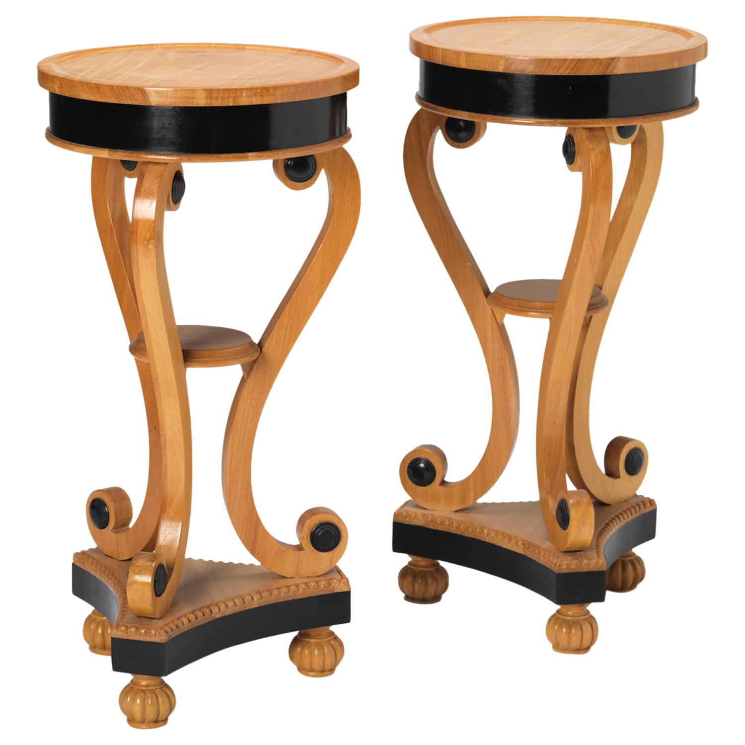 Pair of Pedestal or Lamp Tables in the Biedermeier Manner For Sale