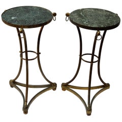 Pair of Pedestal Table in Gilt Bronze with Top in Green Marble, 1950-1970