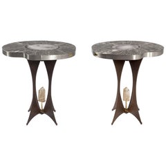 Pair of Pedestal Table in Mosaic and Gemstone by Stan Usel