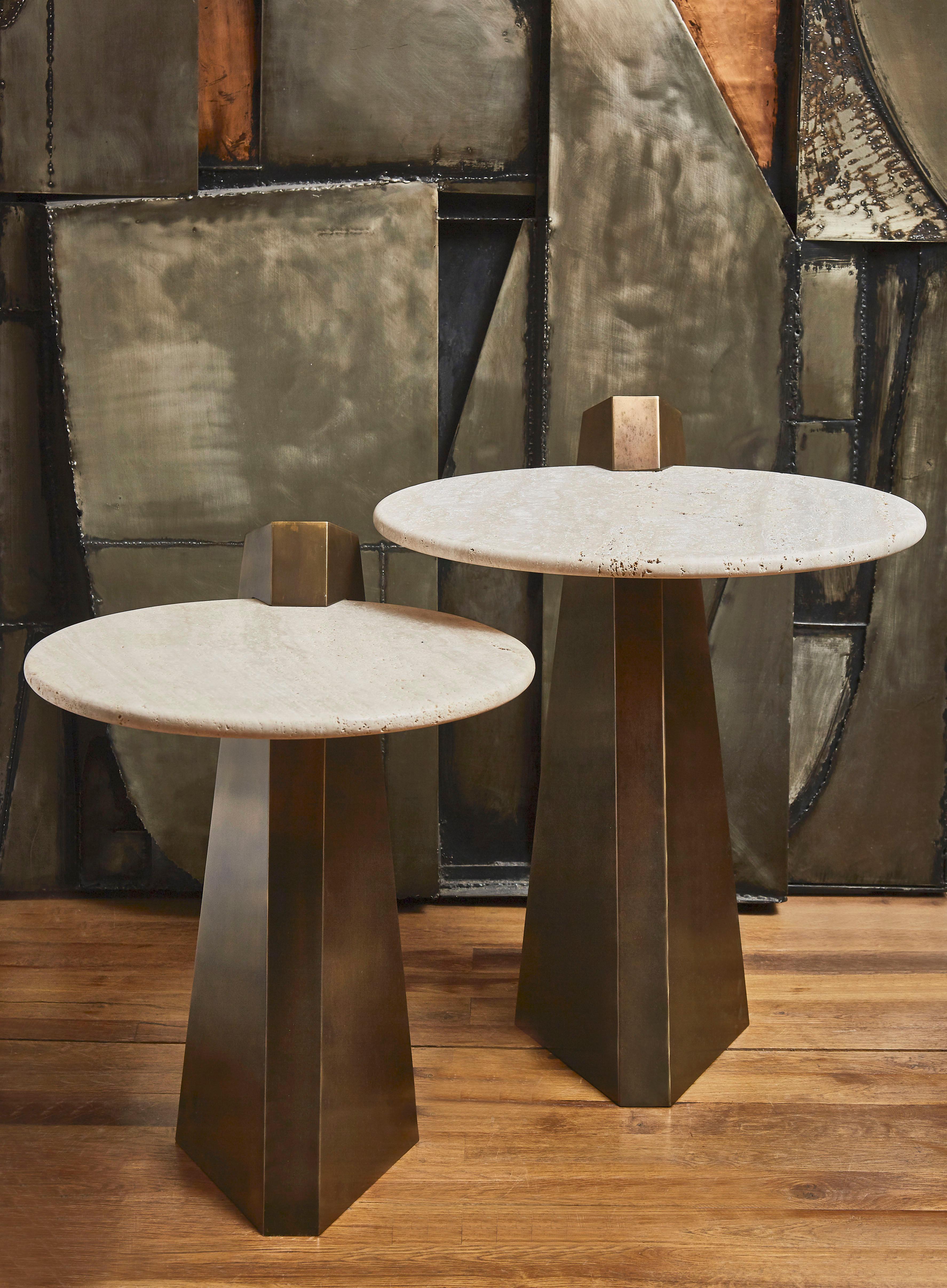 Mid-Century Modern Pair of Pedestal Table in Travertine by Studio Glustin