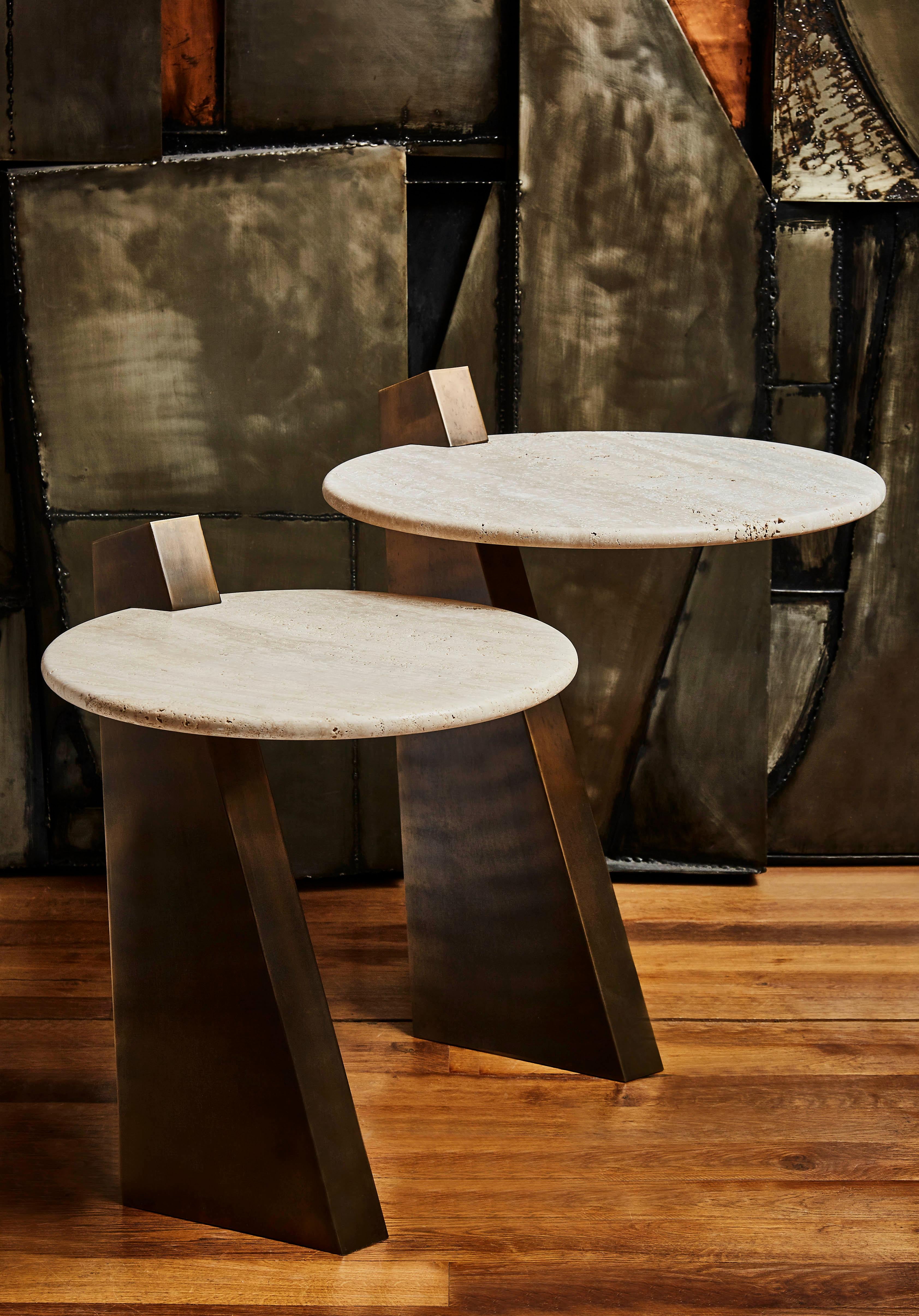 Italian Pair of Pedestal Table in Travertine by Studio Glustin