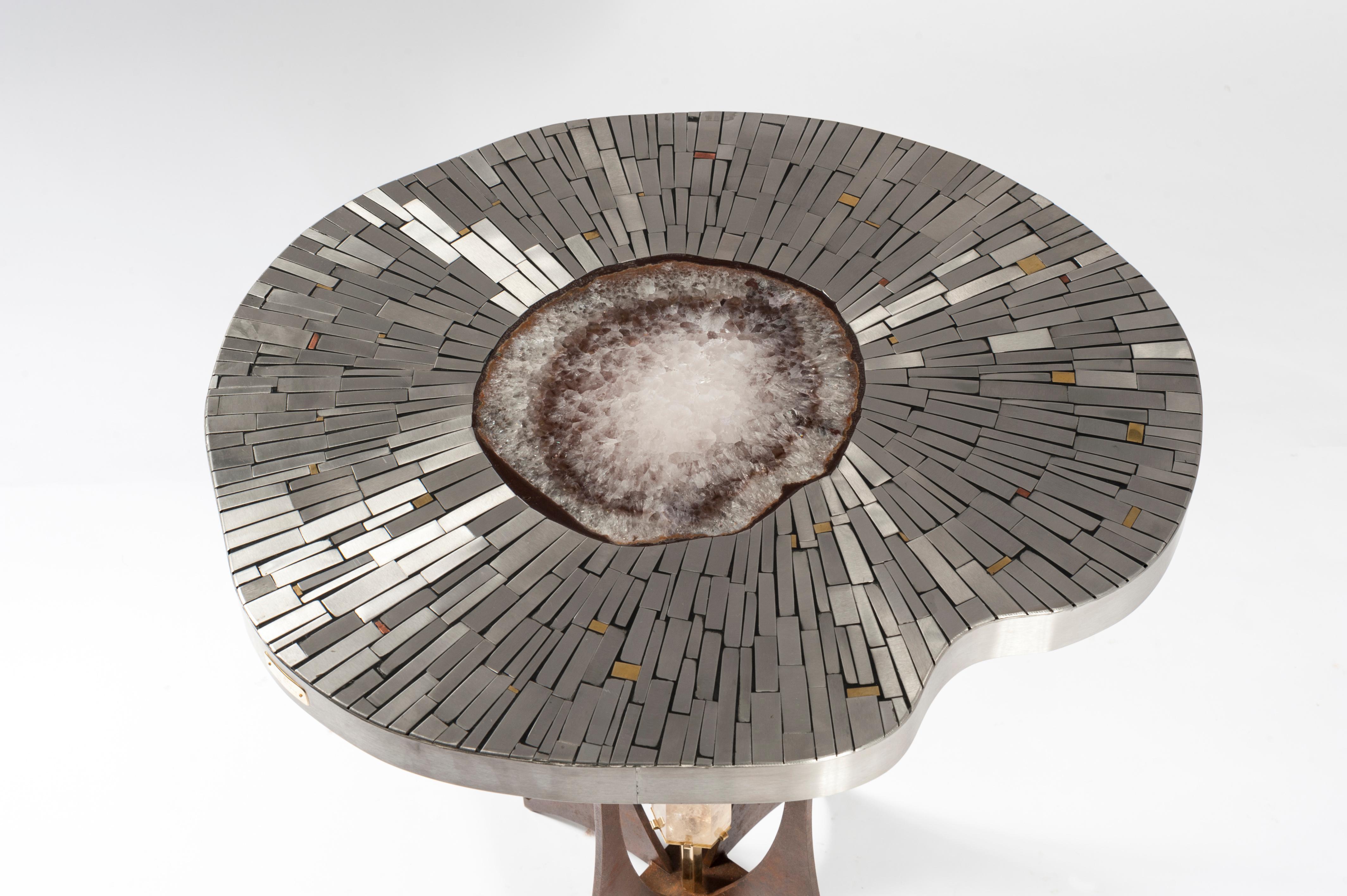 Paire de tables à piédestaux en mosaïque et pierres précieuses de Stan Usel en vente 2