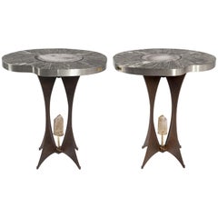 Pair of Pedestal Tables in Mosaic and Gemstone by Stan Usel