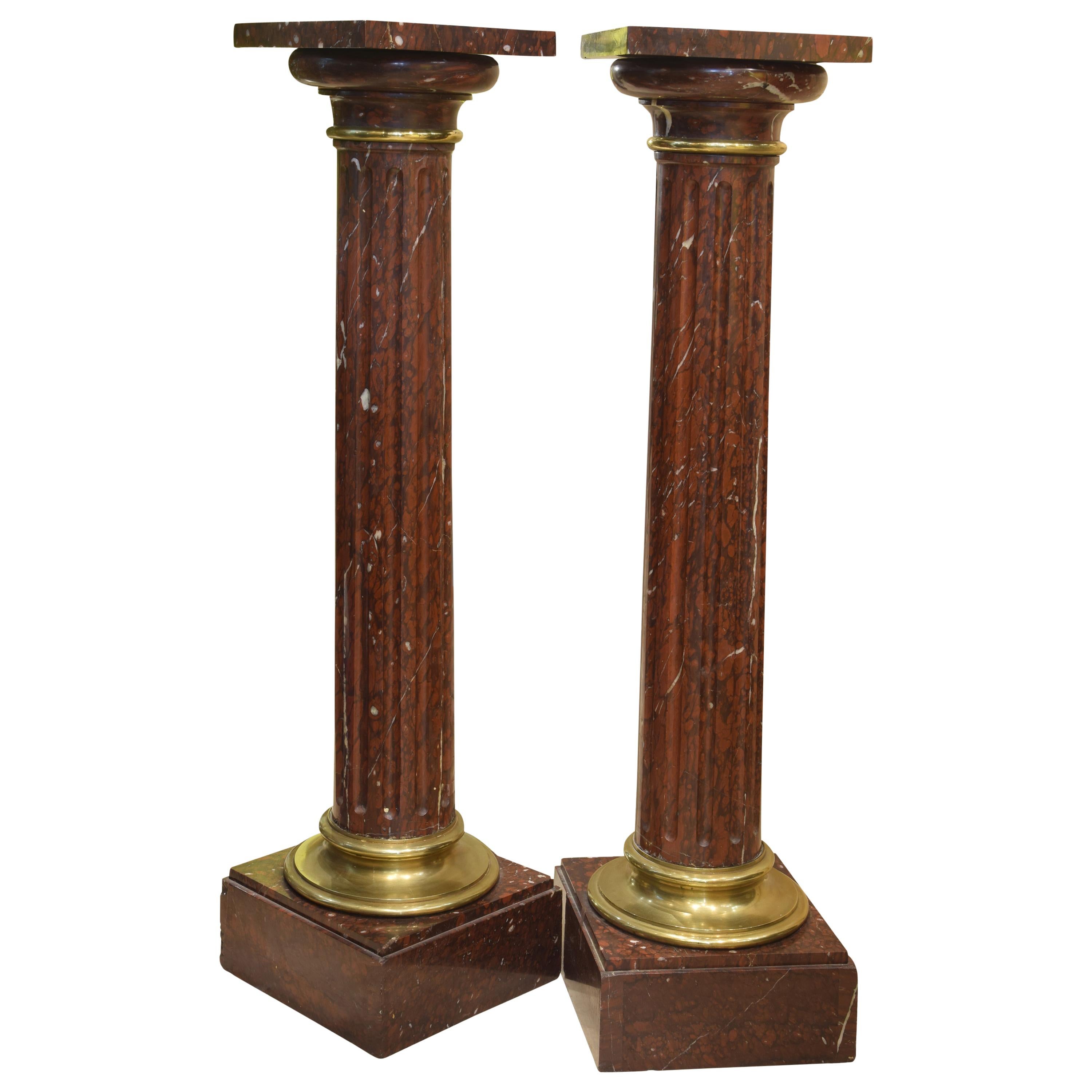 Pair of Pedestals 'Column', Rouge Griotte, Gilt Bronze, France, circa 1900