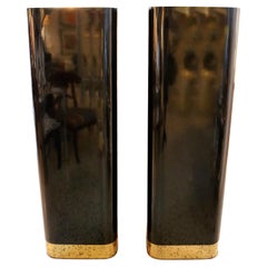 Pair of Pedestals in Black Laminate and Polished Brass Trim