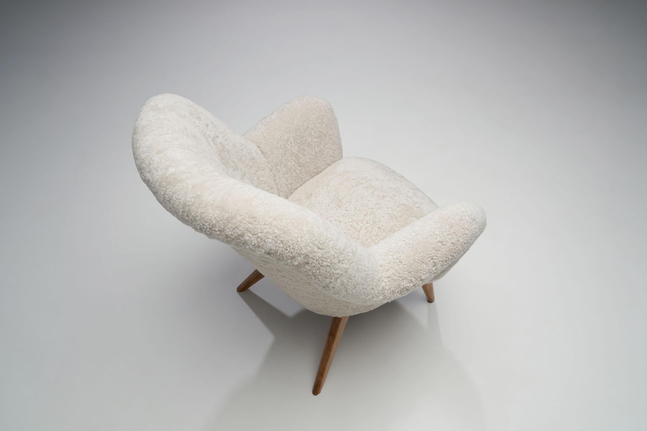 Sheepskin Pair of “Pedro” Armchairs by Carl Gustaf Hiort Af Ornäs, Finland 1950s For Sale