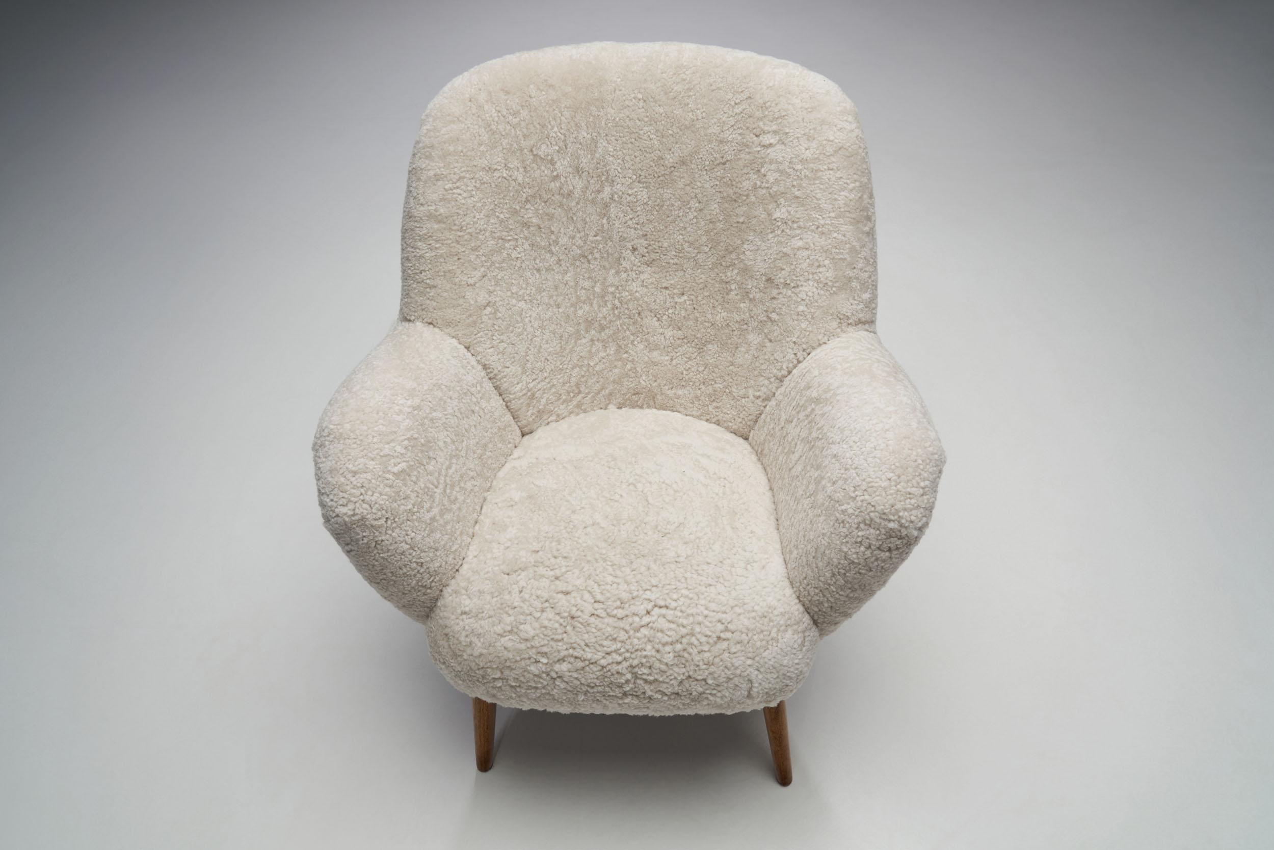 Sheepskin Pair of “Pedro” Armchairs by Carl Gustaf Hiort af Ornäs, Finland, 1950s