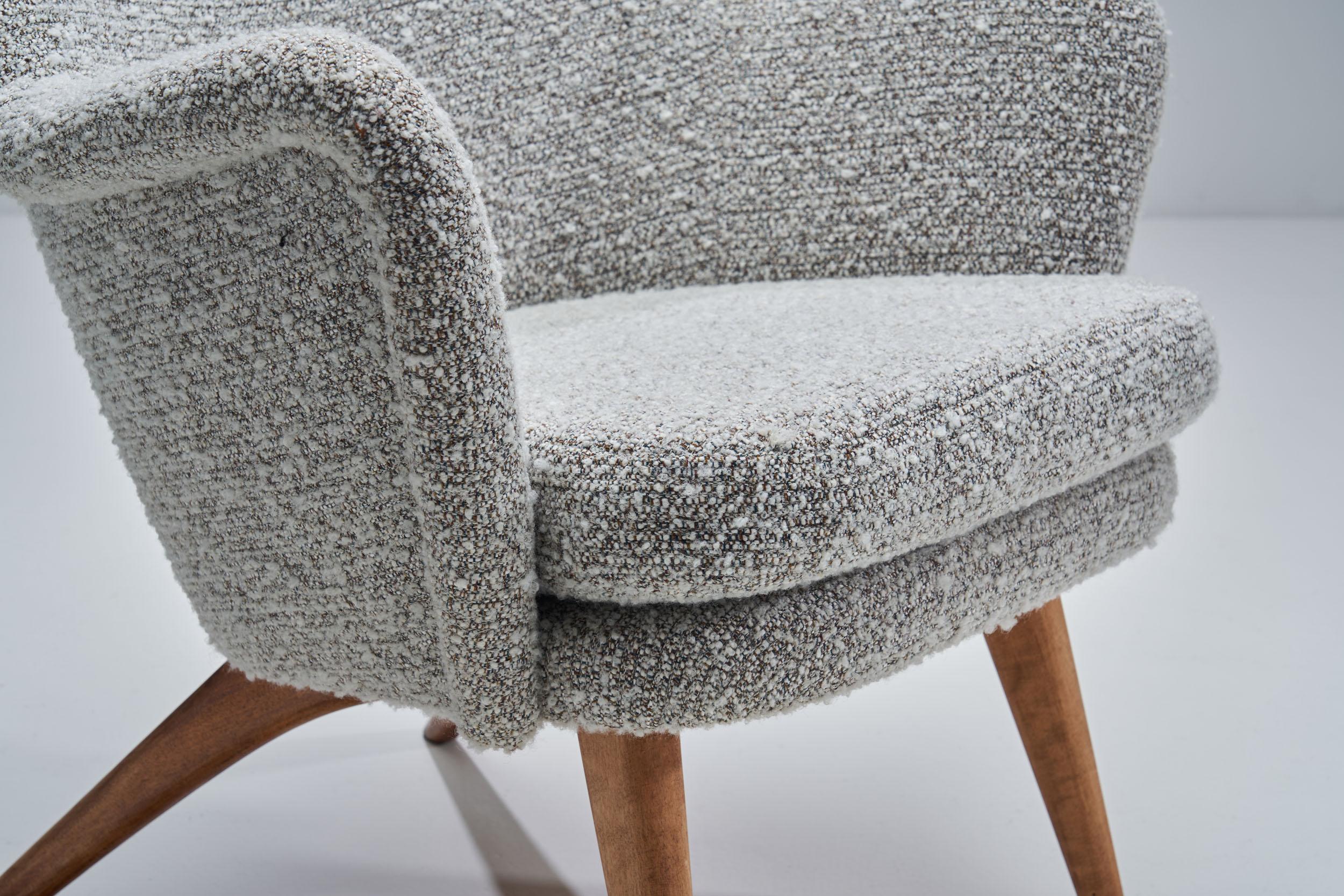 Bouclé Pair of “Pedro” Armchairs by Carl Gustaf Hiort af Ornäs for Puunveisto Oy, Finla