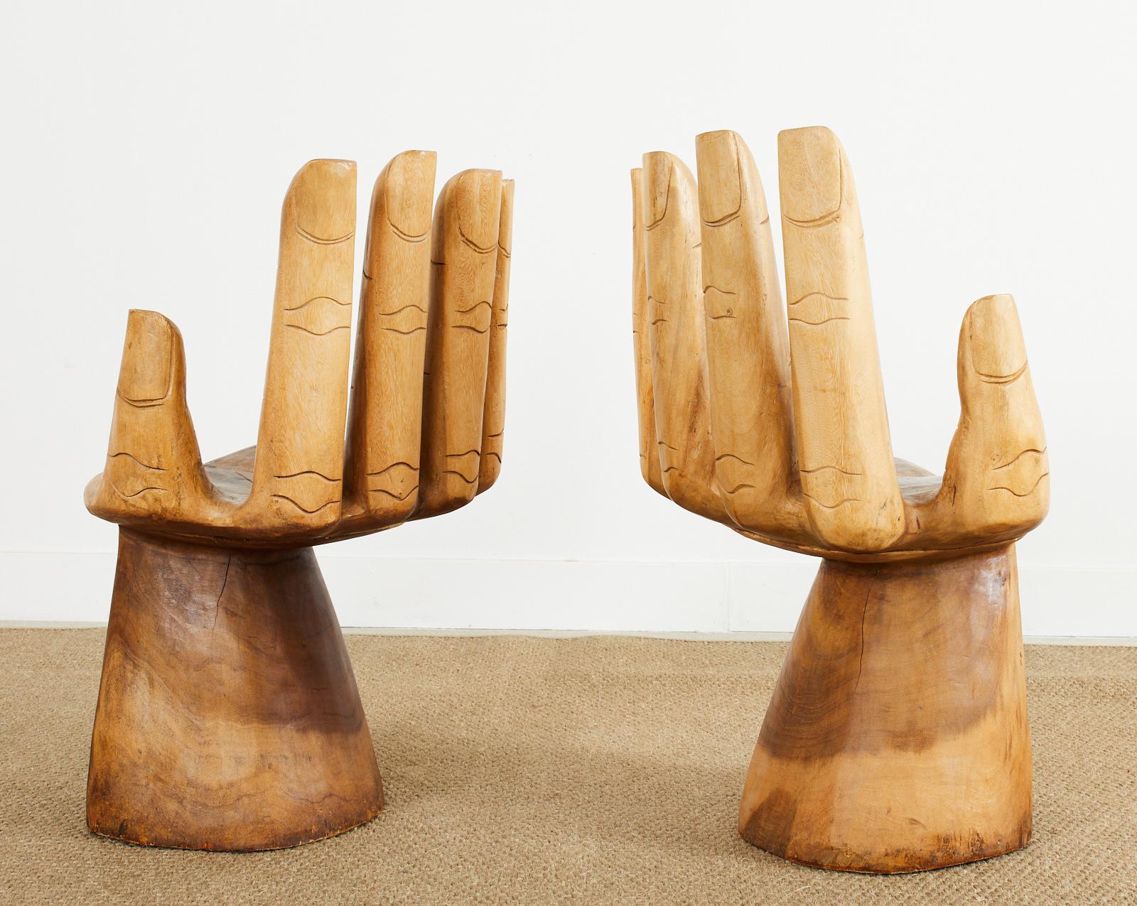 Pair of Pedro Friedeberg Inspired Carved Hardwood Hand Chairs 2