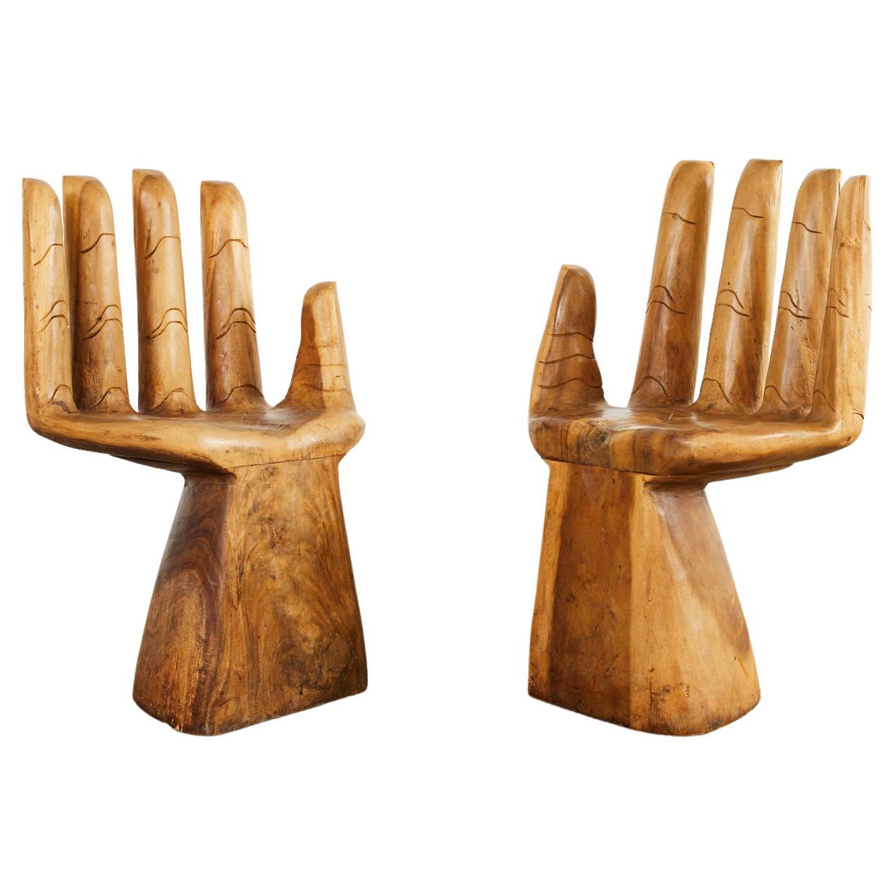 Pair of Pedro Friedeberg Inspired Carved Hardwood Hand Chairs
