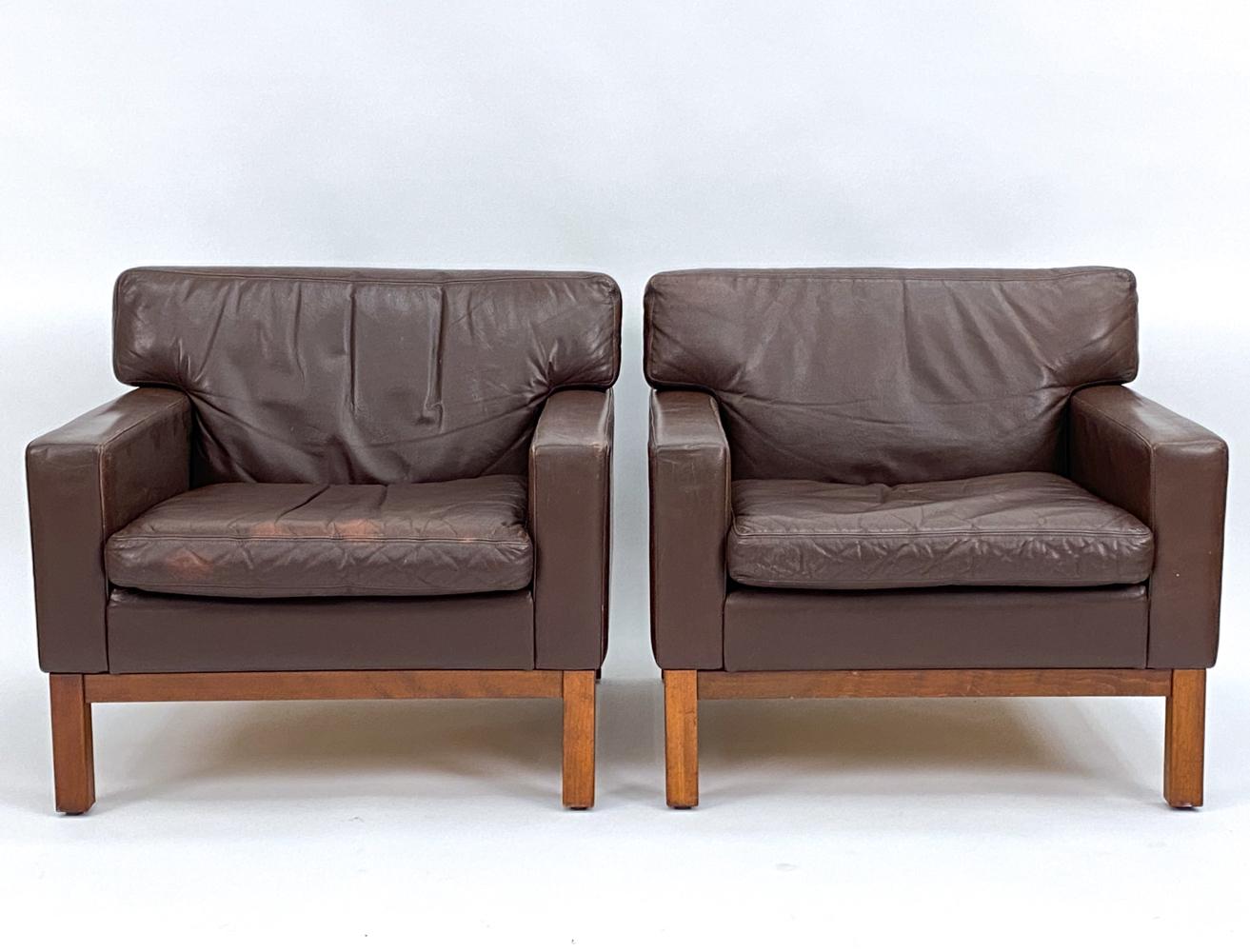 Finnish Pair of Peem Finland Beech & Leather Club Chairs  For Sale