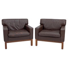 Retro Pair of Peem Finland Beech & Leather Club Chairs 