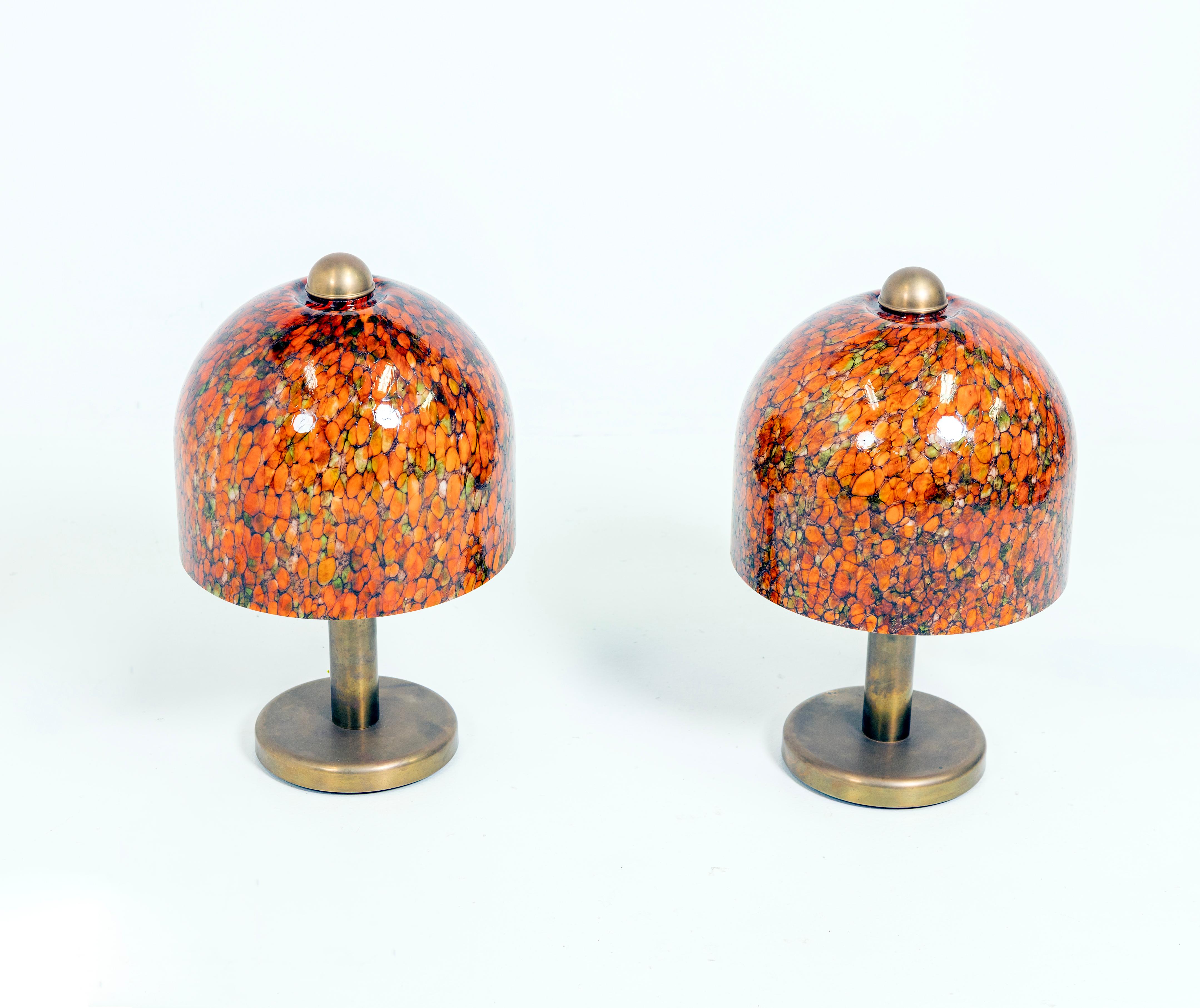 Pair of Peil & Putzler Glass and Brass Table Lamps, Germany 1970s, Murano In Good Condition For Sale In Miami, FL