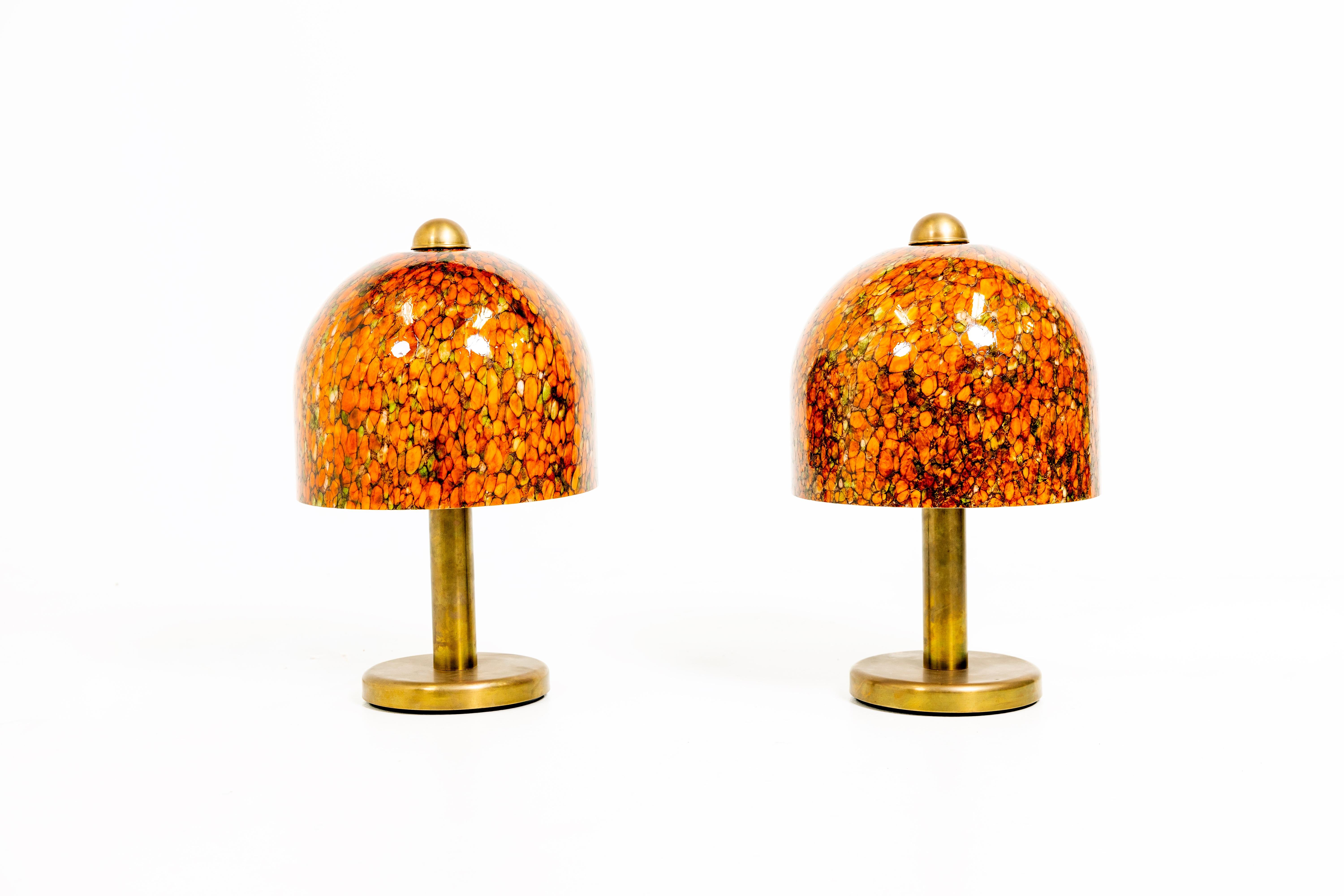 Late 20th Century Pair of Peil & Putzler Glass and Brass Table Lamps, Germany 1970s, Murano For Sale
