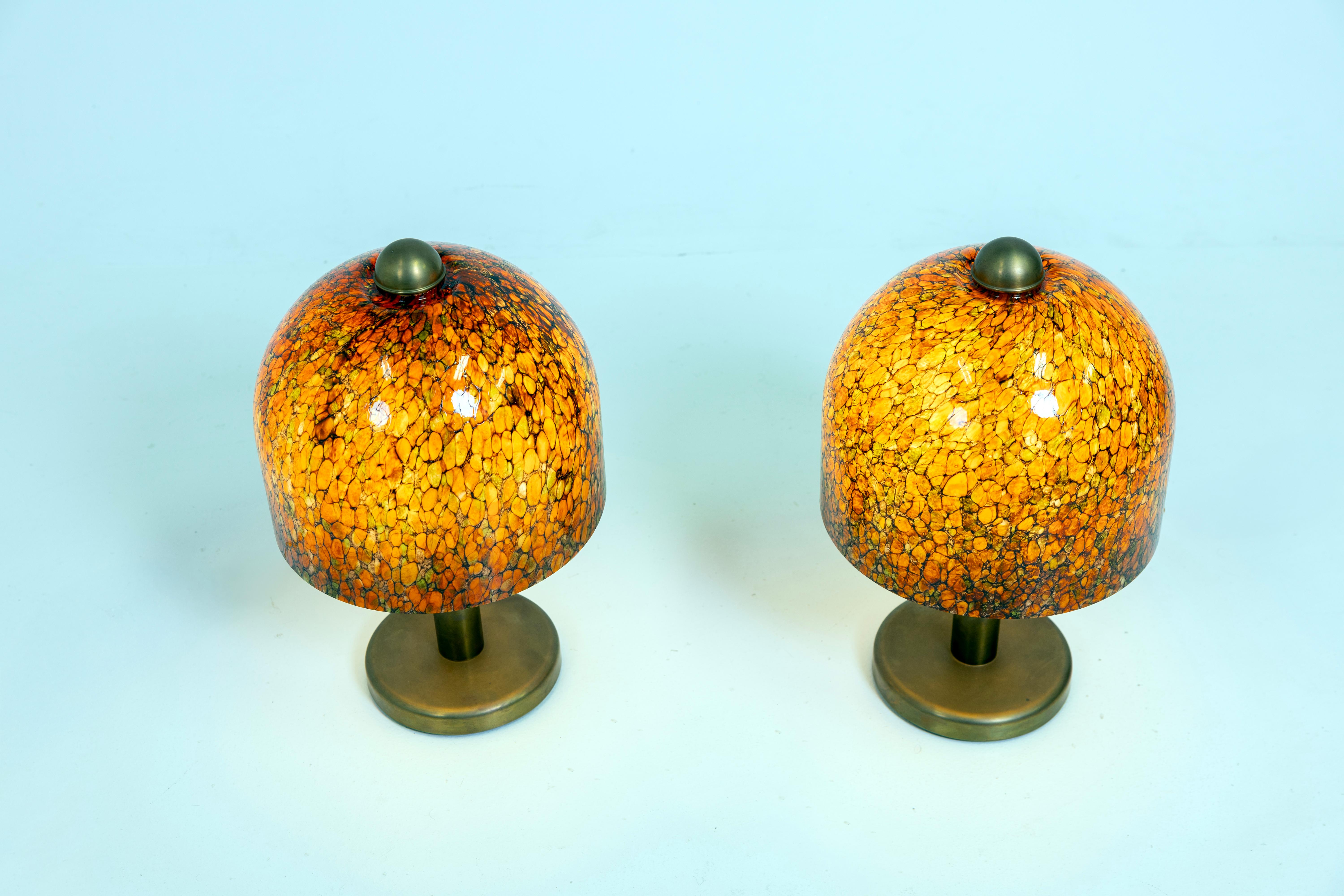 Pair of Peil & Putzler Glass and Brass Table Lamps, Germany 1970s, Murano For Sale 1