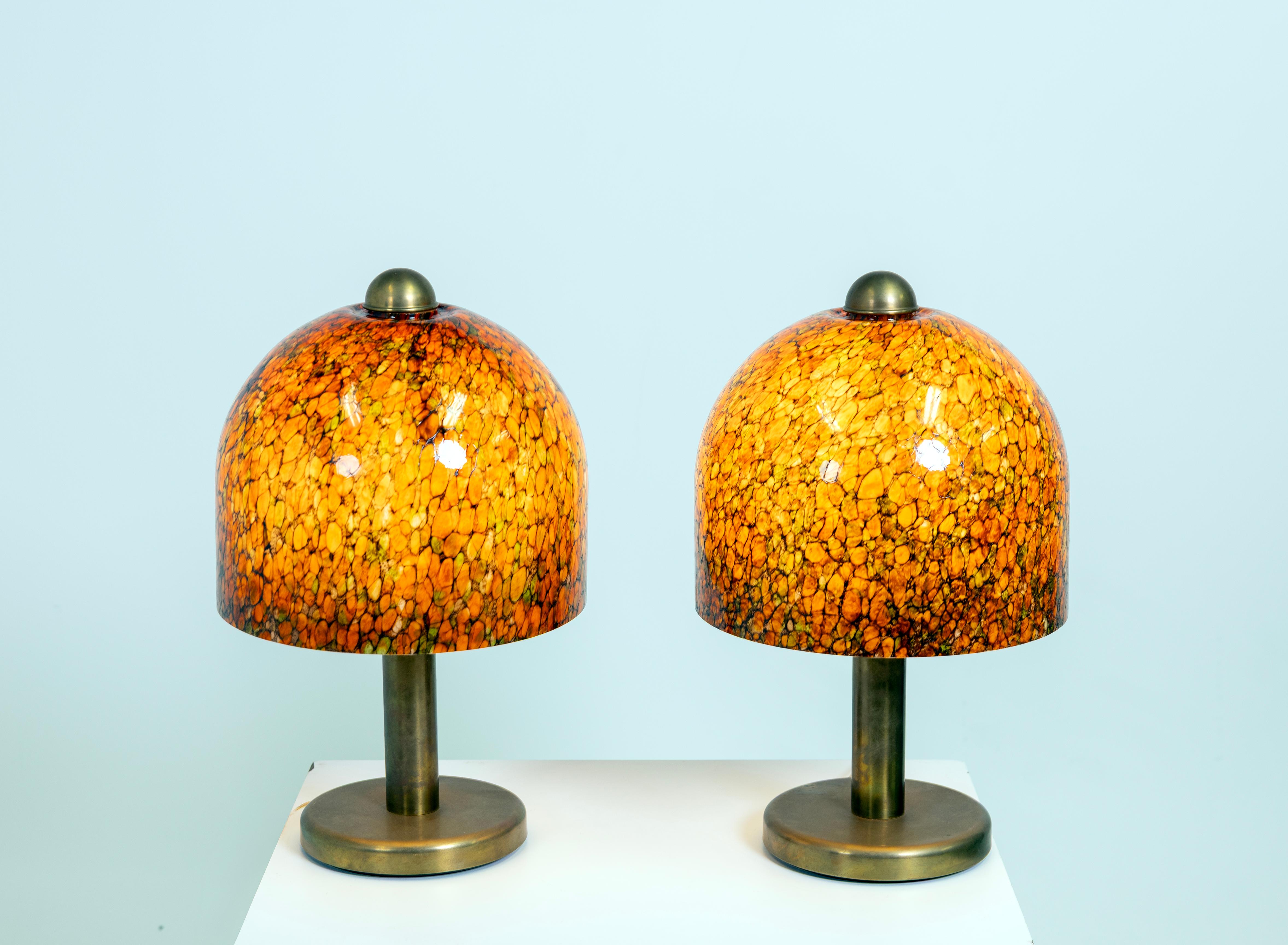 Pair of Peil & Putzler Glass and Brass Table Lamps, Germany 1970s, Murano For Sale 2