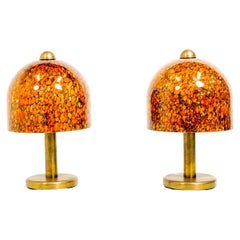 Pair of Peil & Putzler Glass and Brass Table Lamps, Germany 1970s, Murano