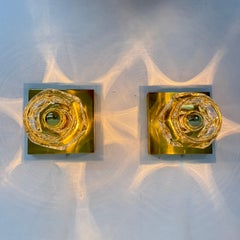 Pair of Peil & Putzler ice cube glass wall lamp , 1970s