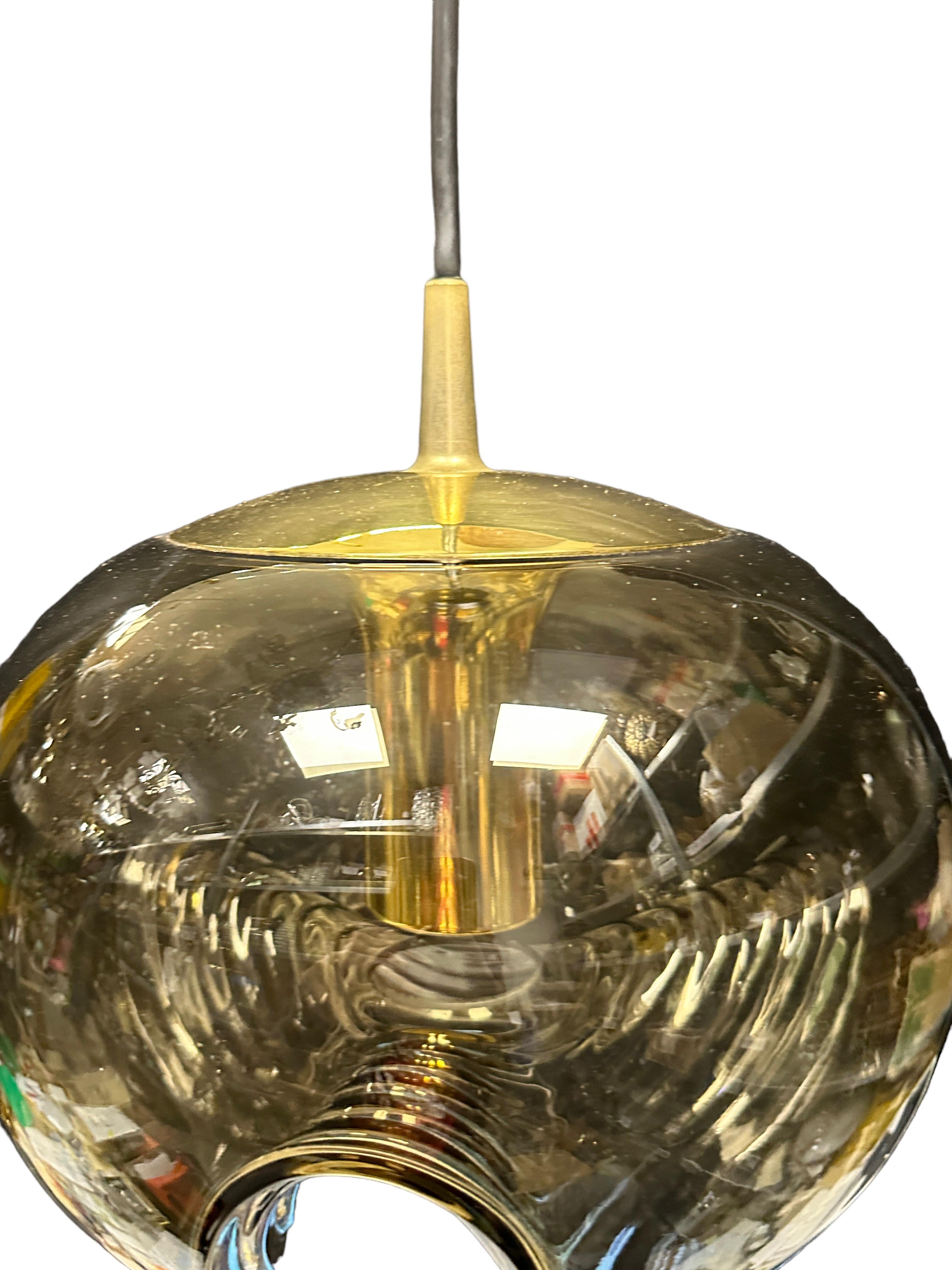 Pair of Peill Putzler Biomorphic Pendant Light Amber Glass Wave Koch Lowy, 1960s For Sale 4