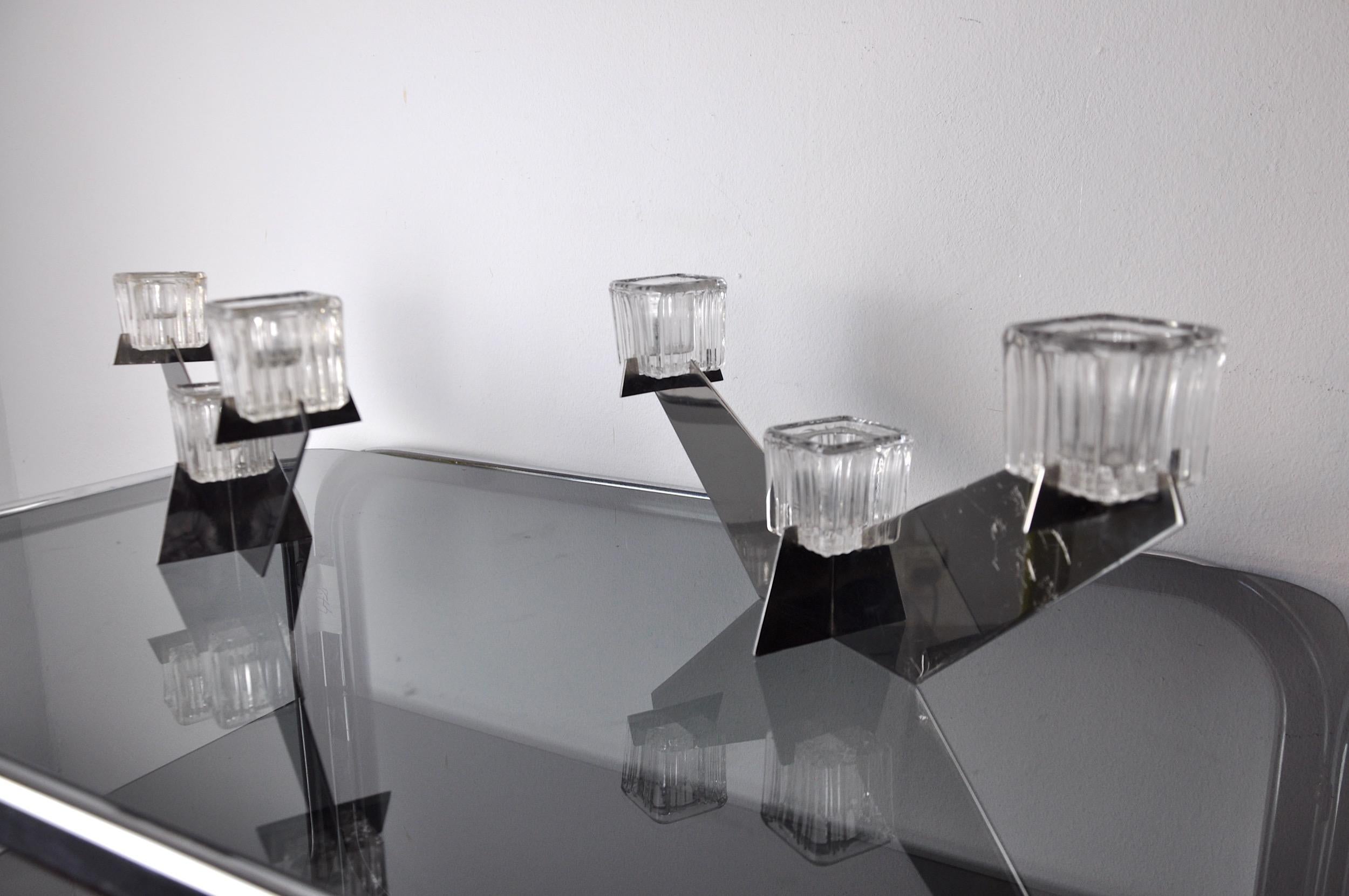 Allemand Paire de chandeliers Peill & Putzler, verre et métal, Allemagne, 1970 en vente