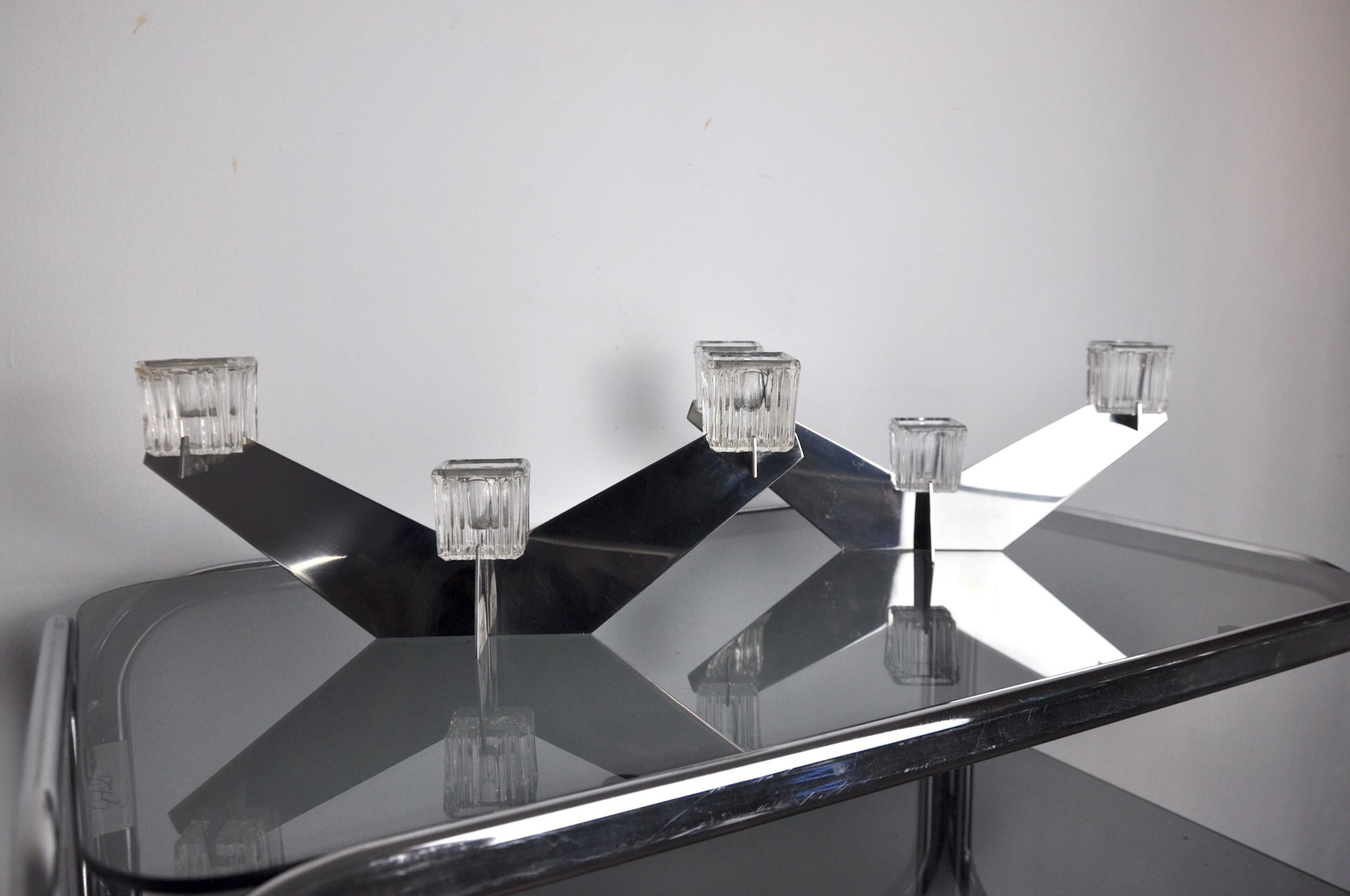Paire de chandeliers Peill & Putzler, verre et métal, Allemagne, 1970 Bon état - En vente à BARCELONA, ES