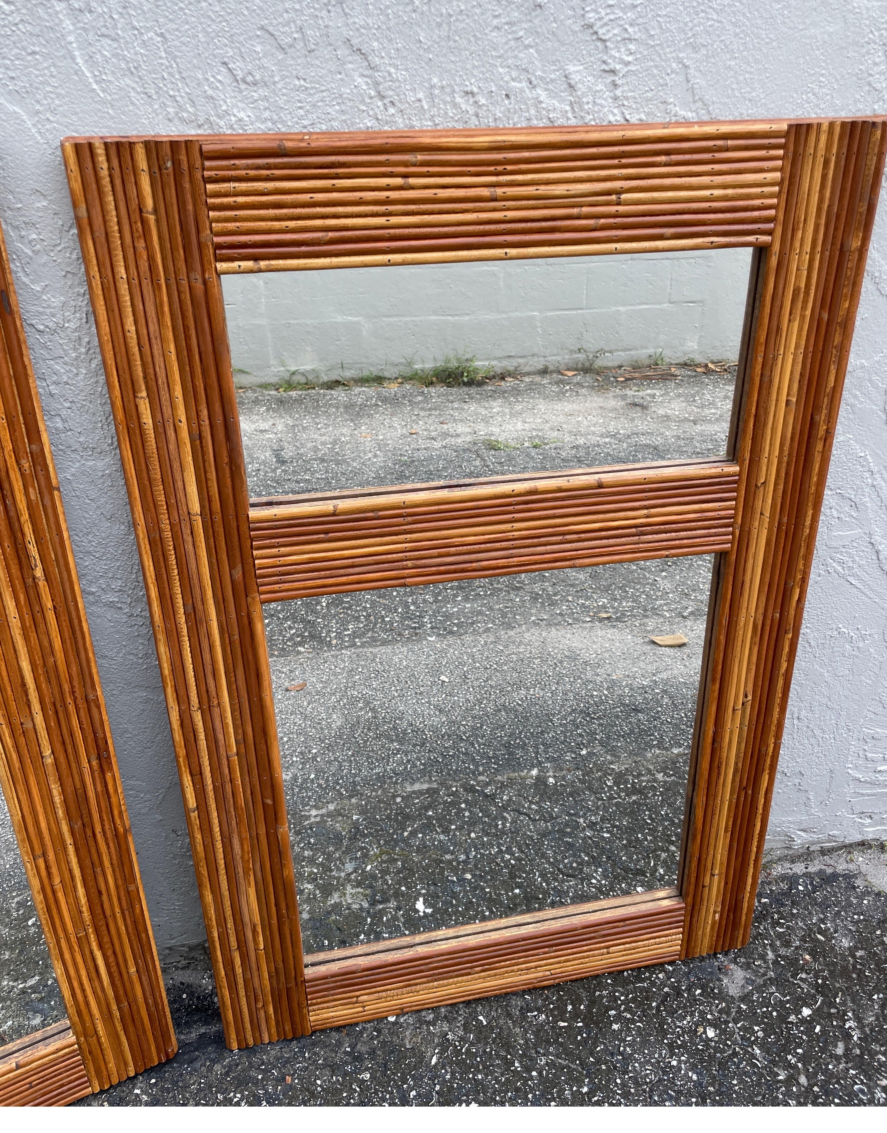 Pair of Pencil Bamboo Mirrors In Good Condition For Sale In West Palm Beach, FL
