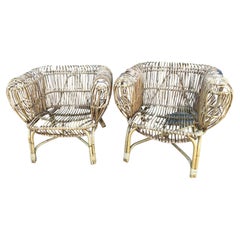 Pair of Pencil Rattan Chairs in the Style of Franco Albini