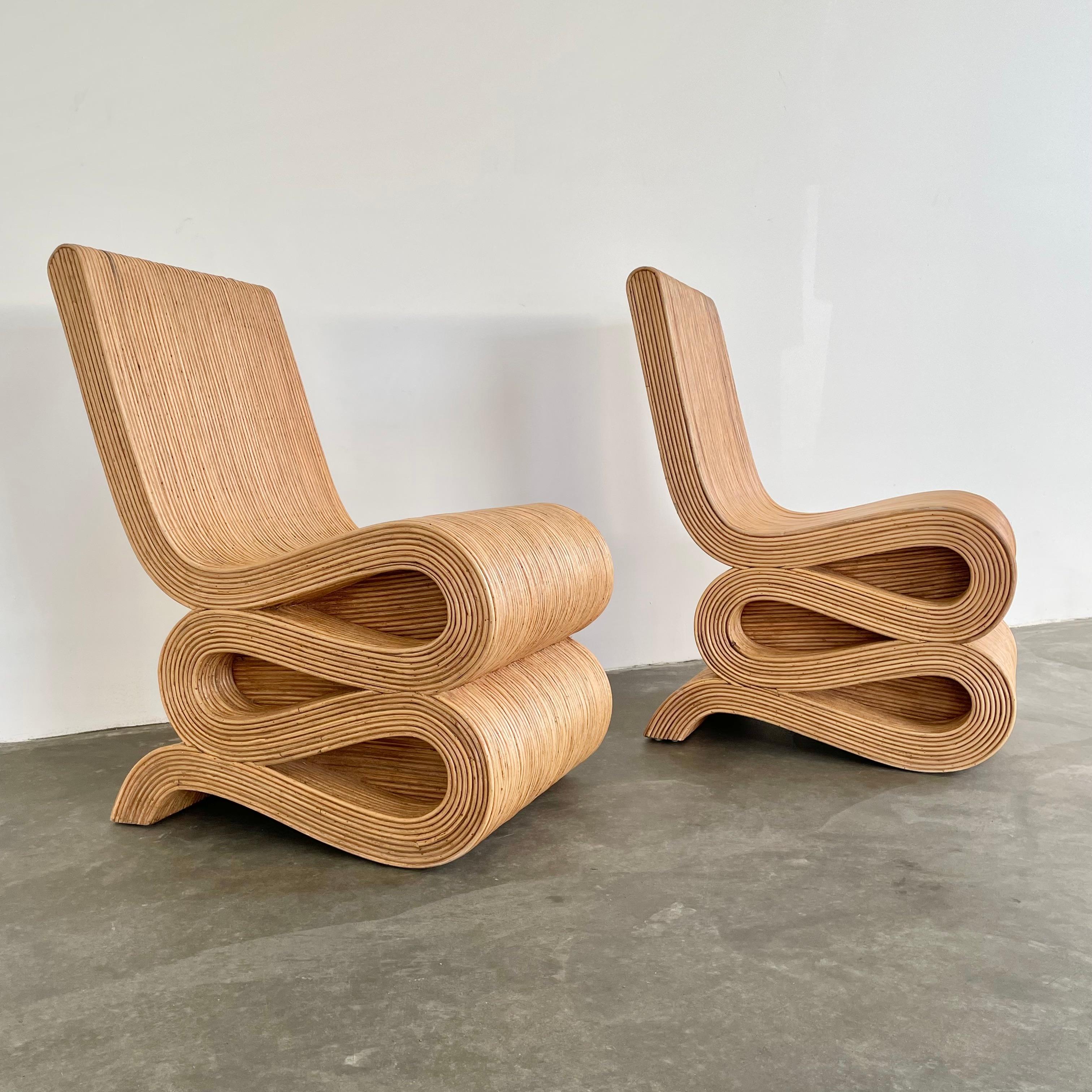 Pair of Pencil Rattan Chairs in the Style of Frank Gehry For Sale 1