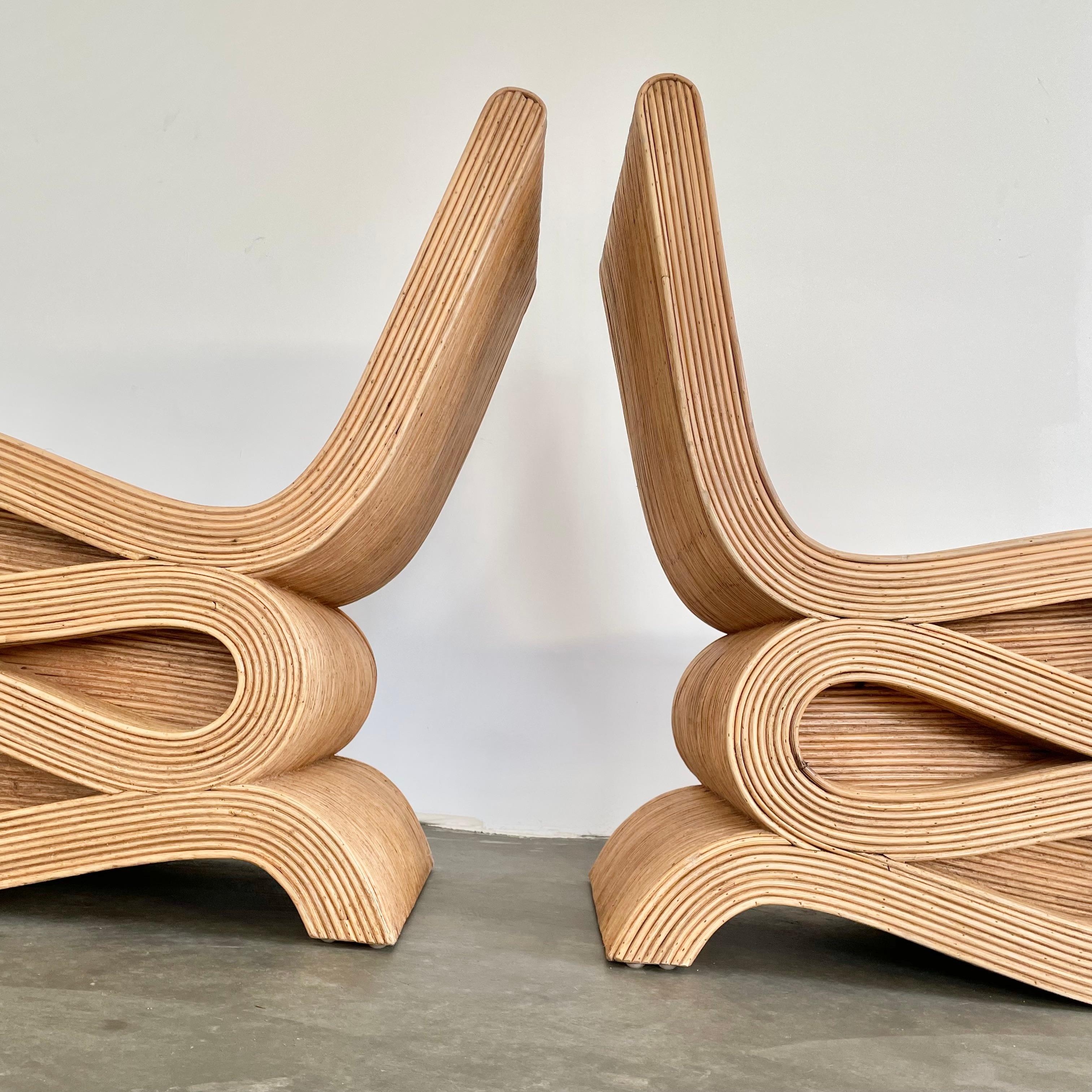 Mid-Century Modern Paire de chaises en rotin en forme de crayon dans le style de Frank Gehry en vente