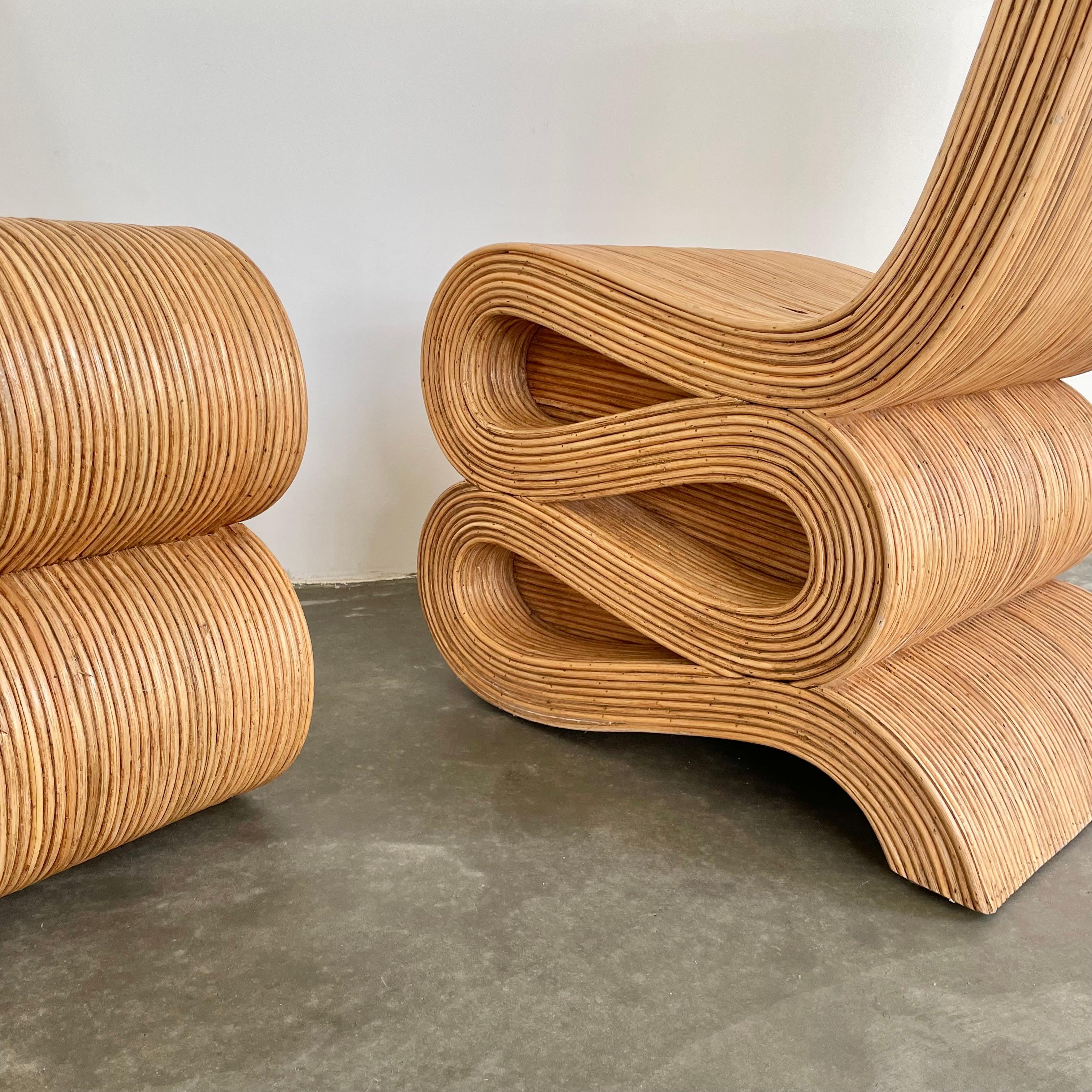 Bamboo Pair of Pencil Rattan Chairs in the Style of Frank Gehry For Sale