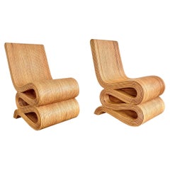 Paire de chaises en rotin en forme de crayon dans le style de Frank Gehry